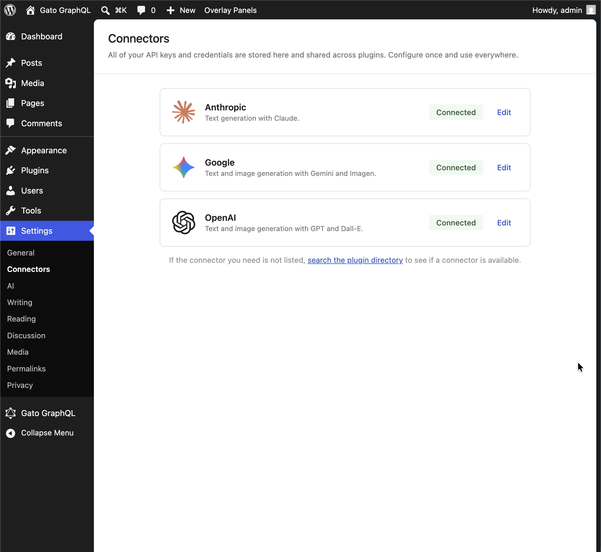 API key is taken from WordPress AI Connectors