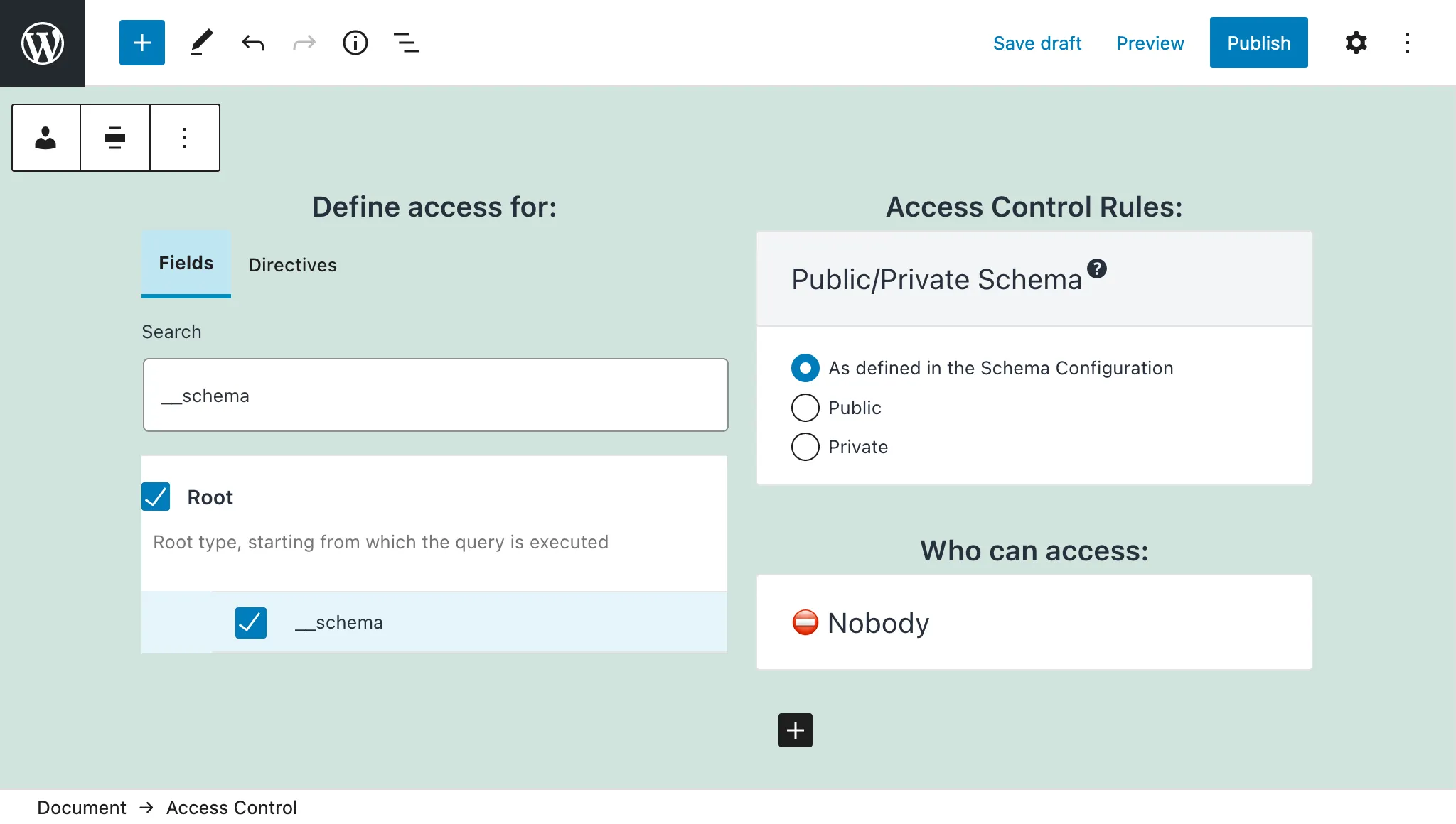 Disabling the __schema field in the Access Control List Disabling the __schema field in the Access Control List
