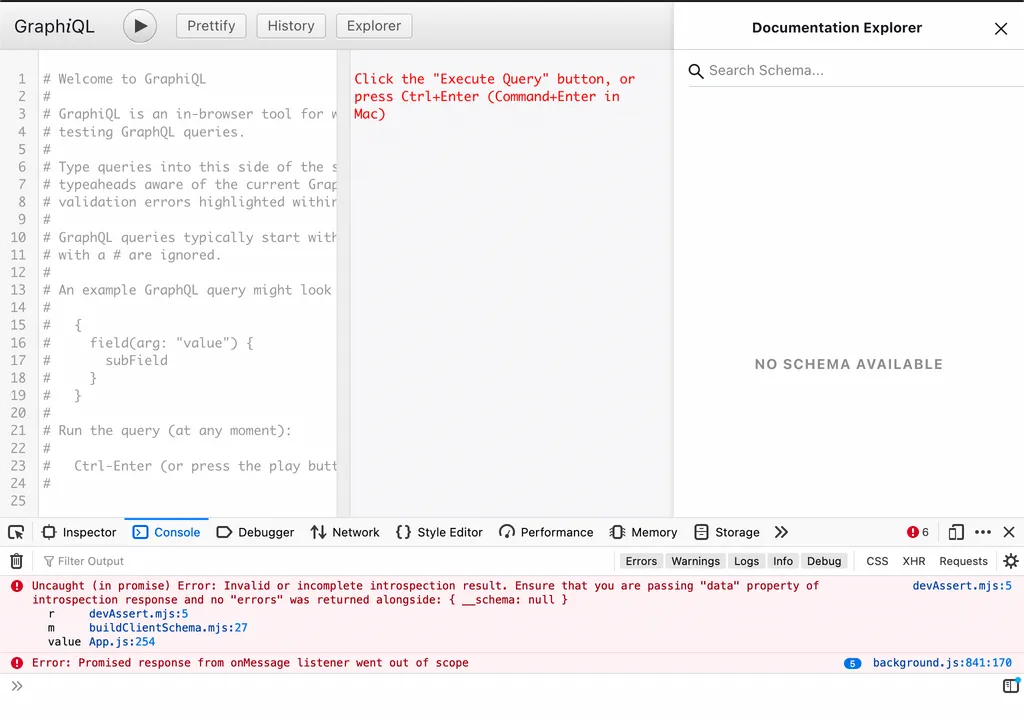 GraphiQL error from disabled introspection GraphiQL error from disabled introspection