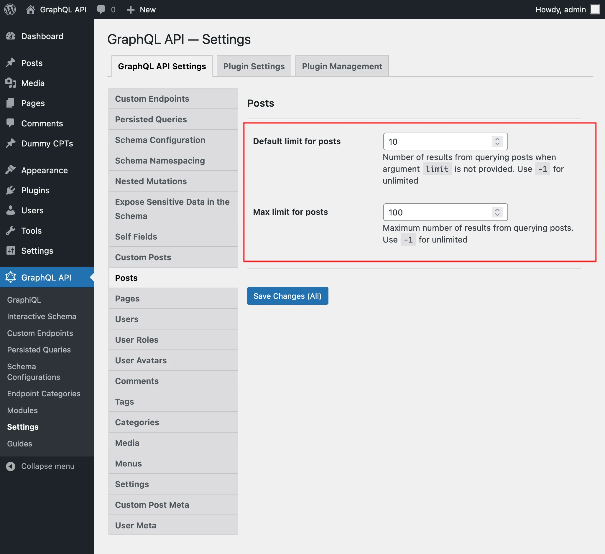 Settings for Post limits Settings for Post limits