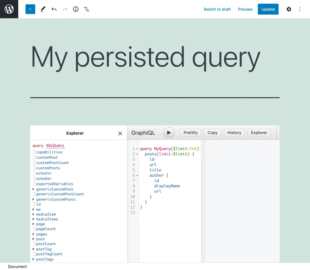The persisted query's GraphiQL client The persisted query's GraphiQL client