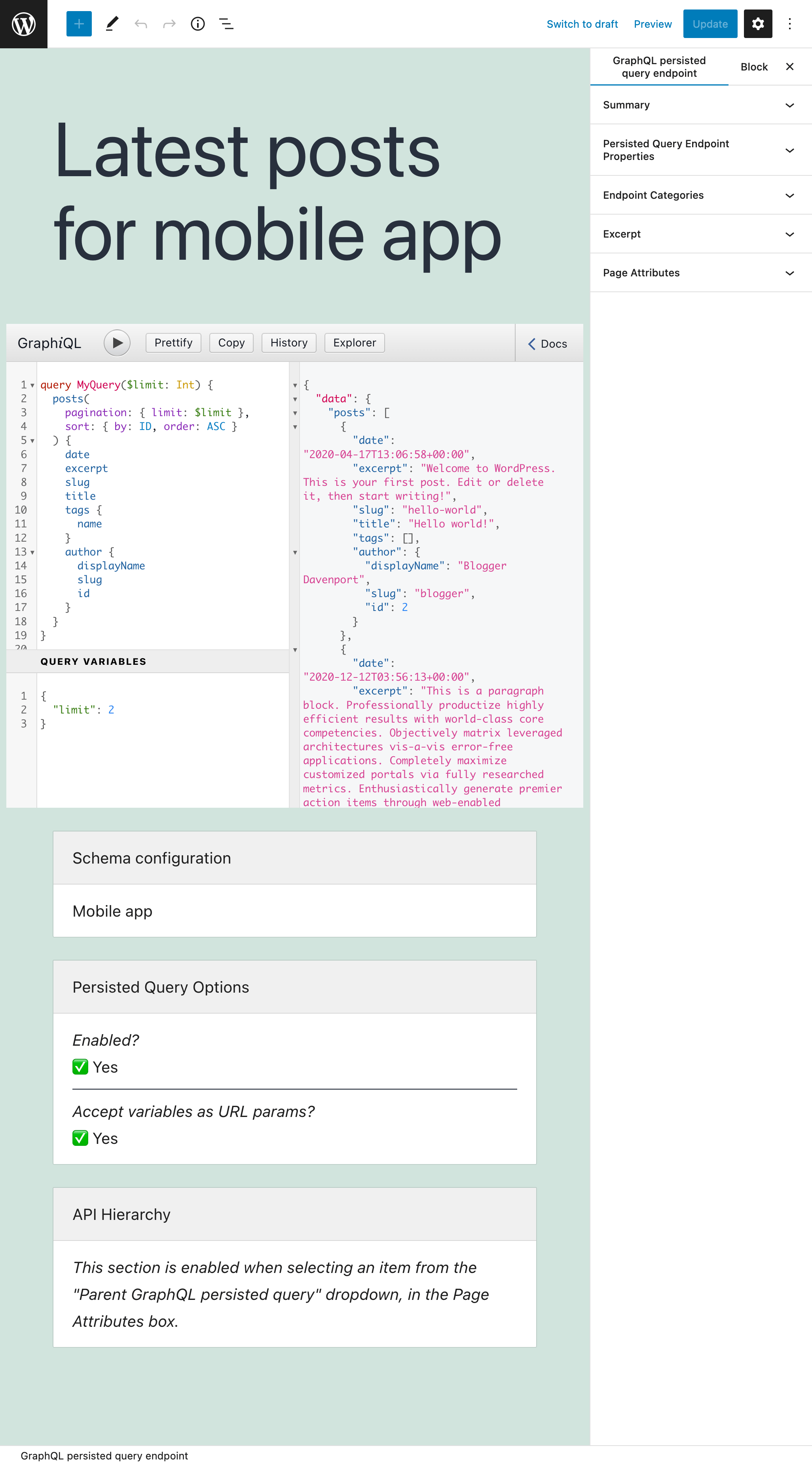 Persisted query in the editor