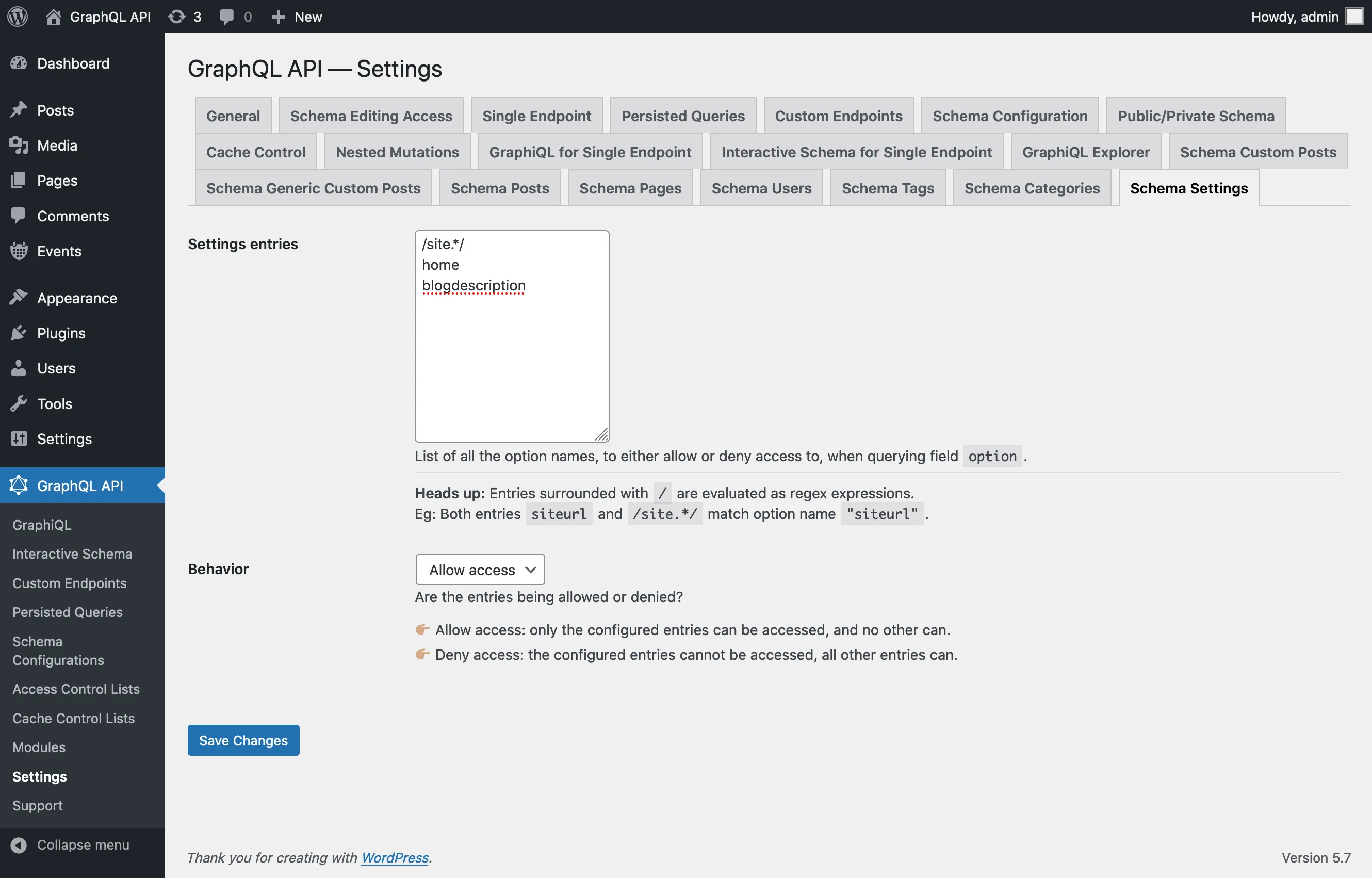 Defining allowed/denied entries for the 'option' field Defining allowed/denied entries for the 'option' field